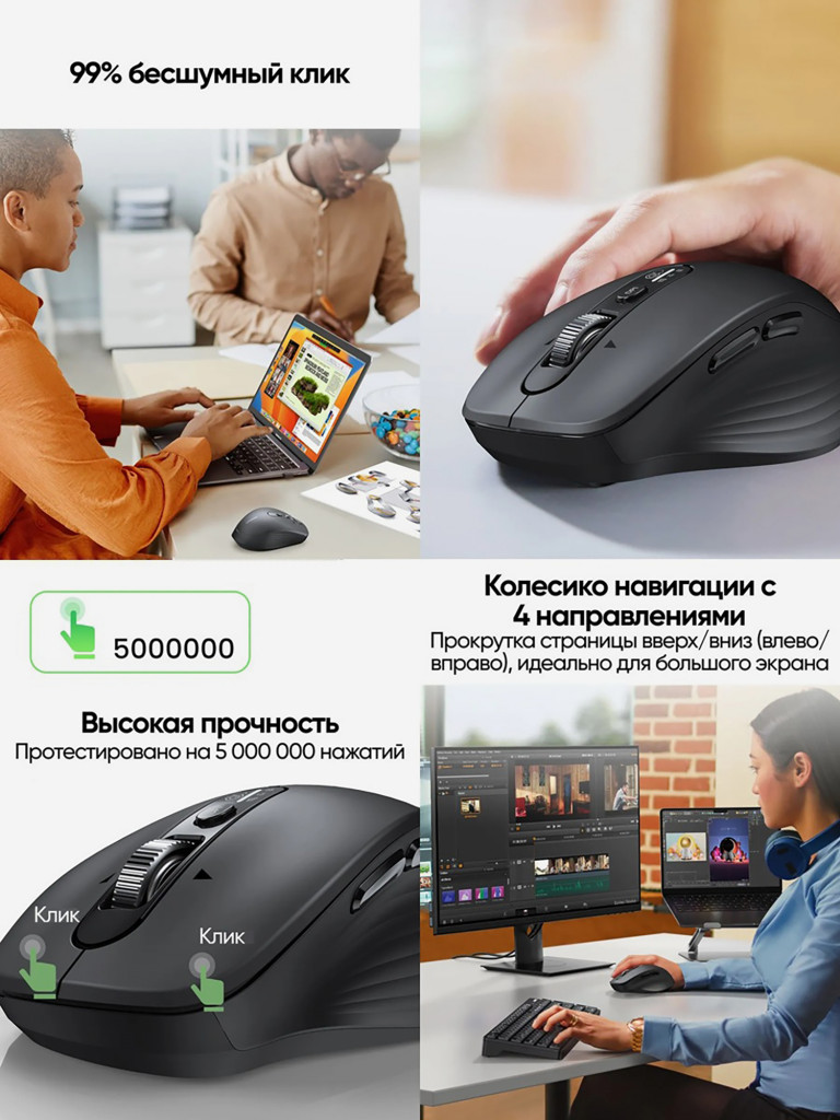 Беспроводная компьютерная мышка UGREEN M752 (75498) Multi-mode Wireless Mouse BT/2.4GHz