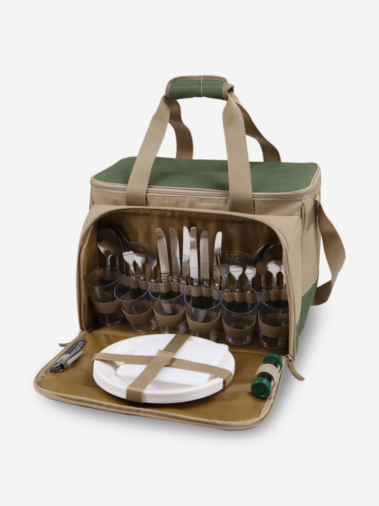 Зеленая сумка-холодильник 4100 с набором посуды на 6 чел