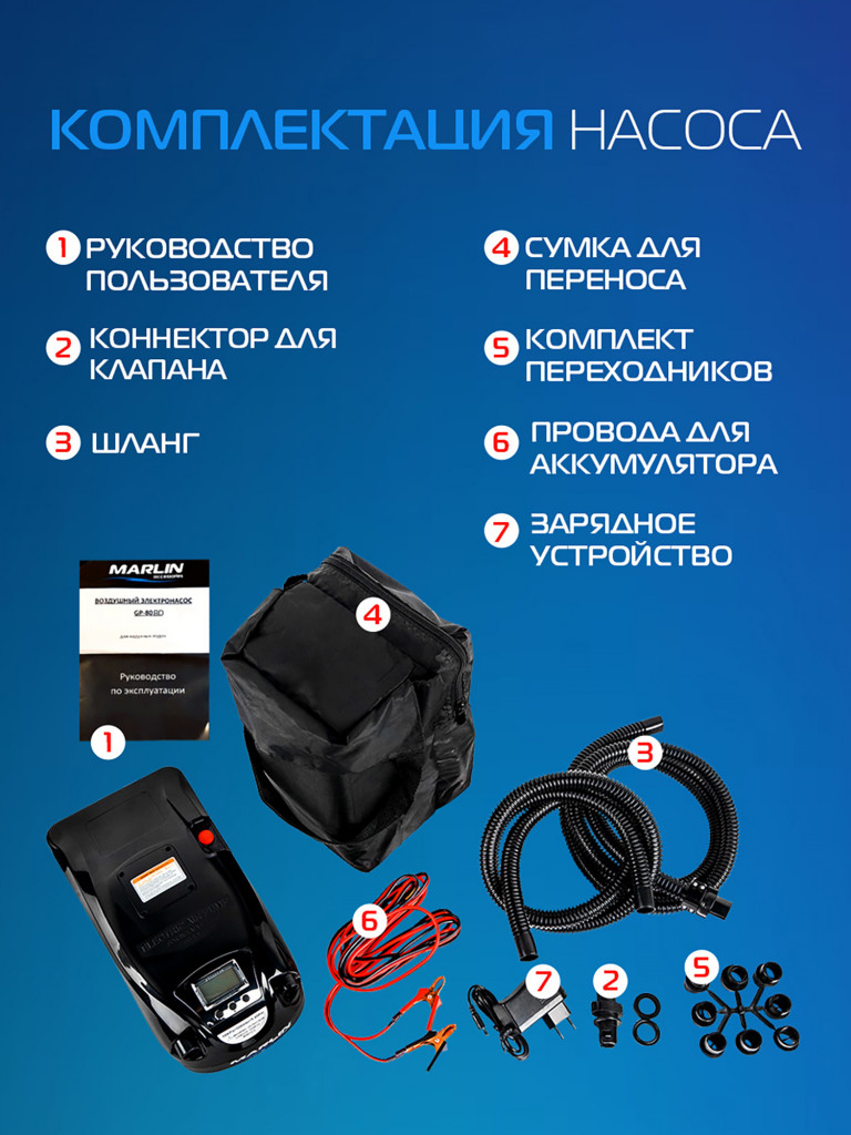 Электрический насос Marlin GP-80 BD, насос для лодок пвх, сапбордов, матрасов, бассейнов