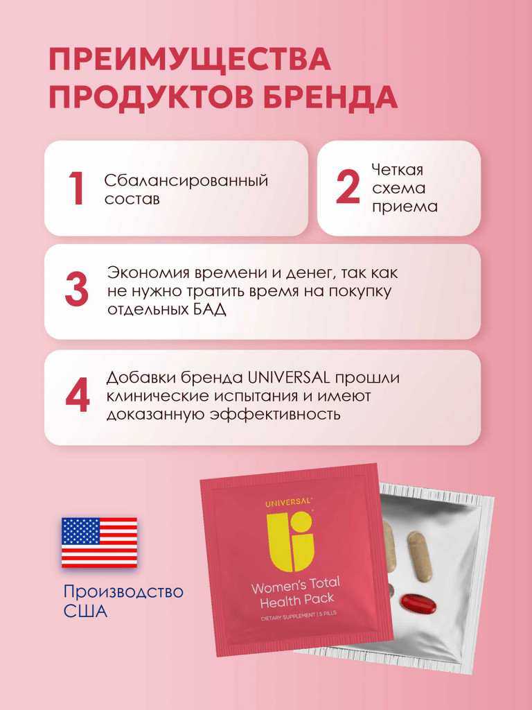 Комплекс витамины Universal Nutrition Women's Total Health Pack, 30 порций для женщин