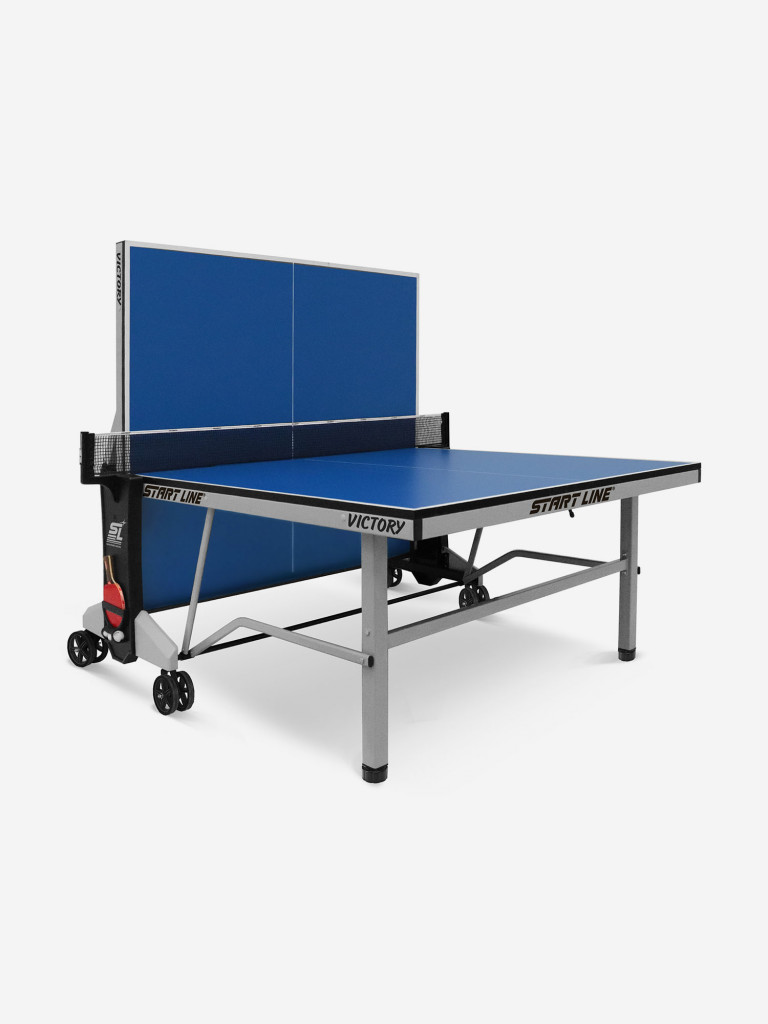 Теннисный стол Start Line Victory синий, профессиональный, для помещений, для, дома, для школы, складной, с сеткой и колесами