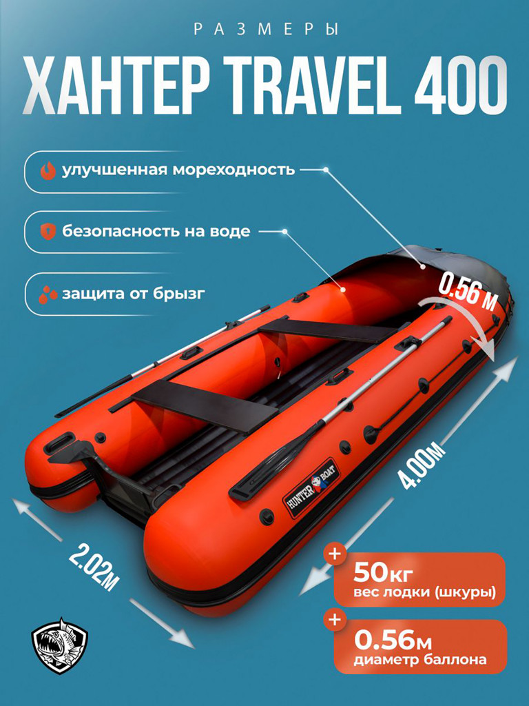 Лодка пвх под мотор Хантер 400 Трэвел красная