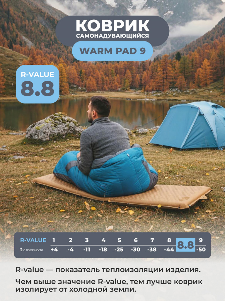 Ковер самонадувающийся BTrace Warm Pad 9,192х66х9 см, Коричневый