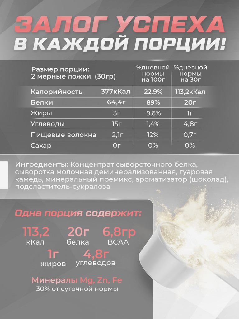 Протеин сывороточный Soul Way, протеин шоколадный 900 гр 30 порций
