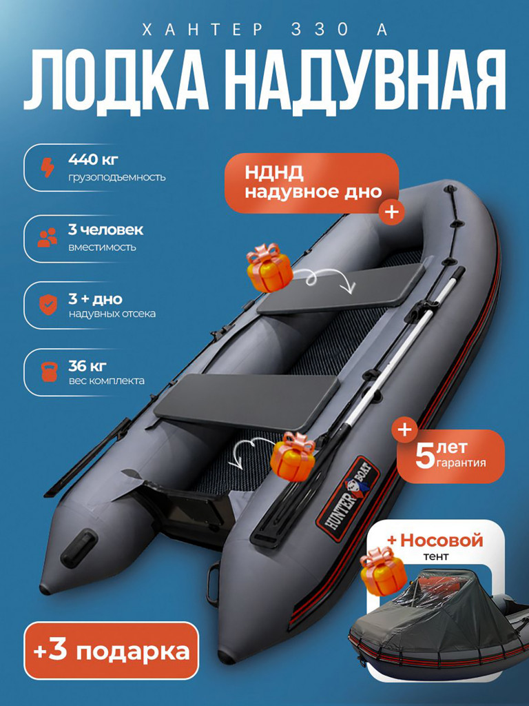 Хантер 330 А серая (накладки и коврик+тент)