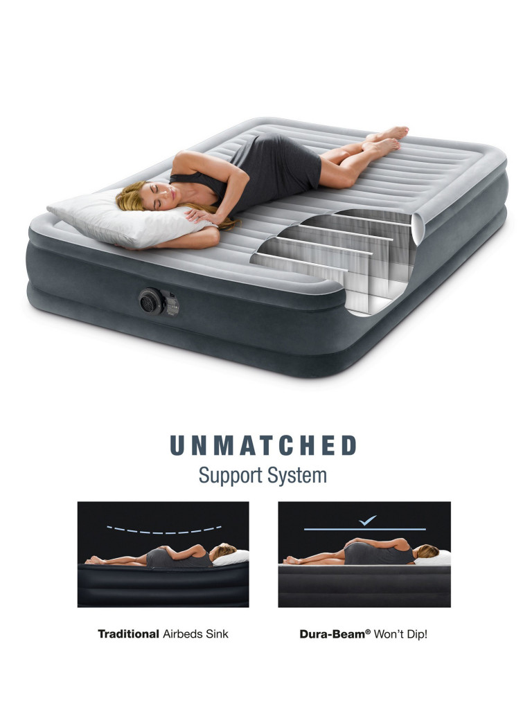 Кровать надувная Intex 67768 COMFORT-PLUSH MID RISE, Full, 137х191х33 см, флок, с насосом 220В