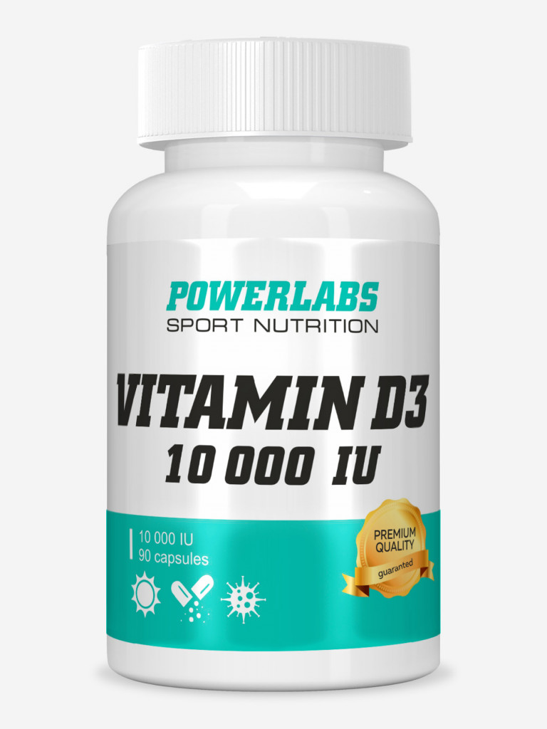 Для развития здоровья опорно-двигательного аппарата, Powerlabs, Витамин D3, 10000 IU, 90 капсул