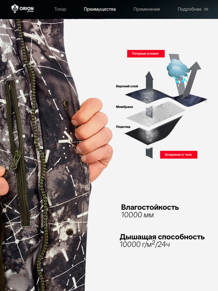Костюм для охоты и рыбалки Горка ORION Active, зимний -45, траектория