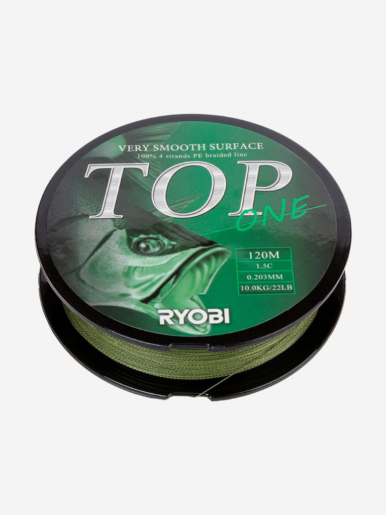 Шнур плетеный для рыбалки Ryobi TOP PE4X, 120м, 0,203мм, 10кг, темно-зеленый