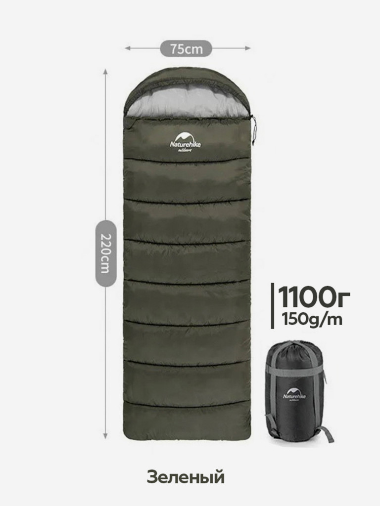 Спальный мешок Naturehike U150, +7, зеленый