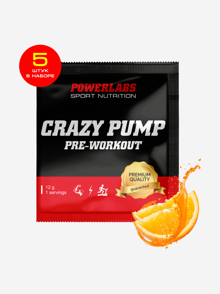 Предтренировочный комплекс Crazy Pump, Powerlabs, 12 г, апельсин
