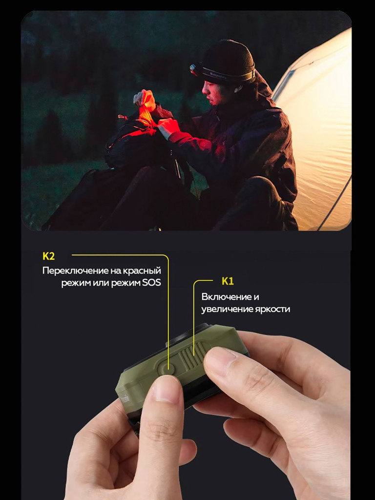 Налобный фонарь Naturehike Star Island Max, 500 lm, IP66, коричневый