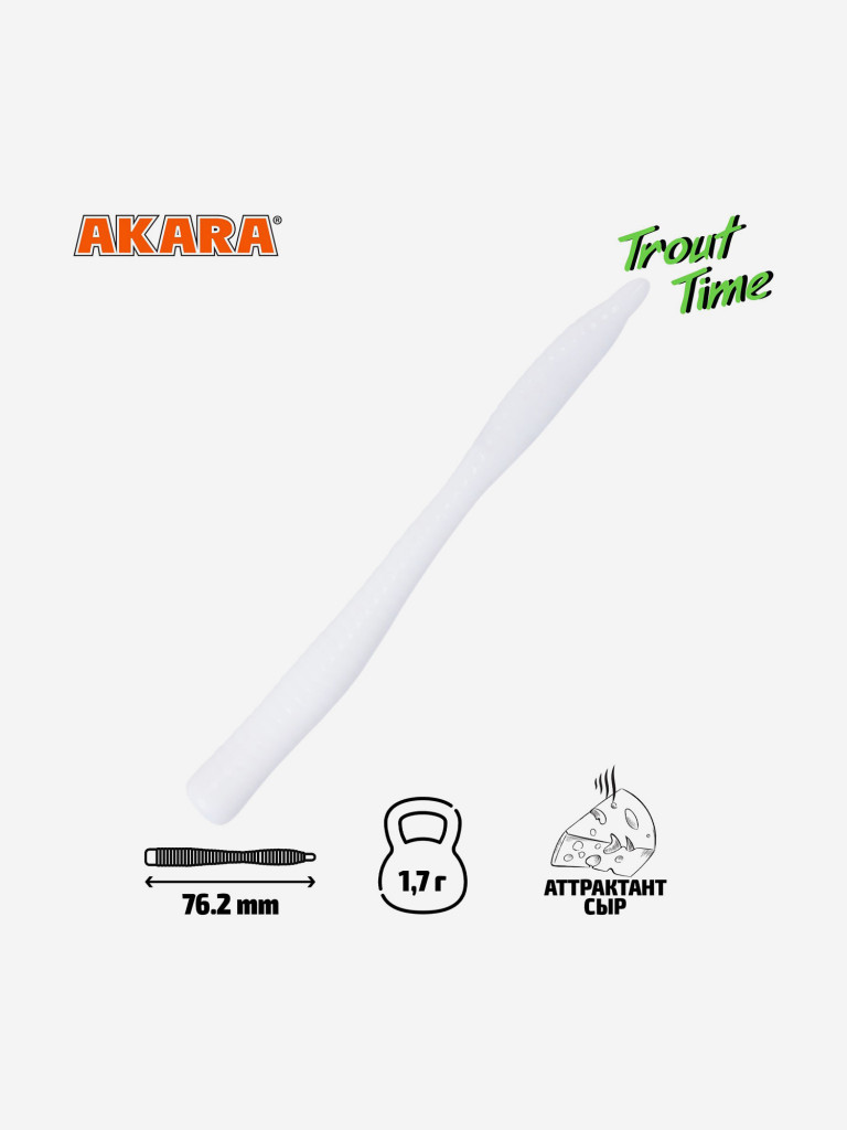 Силиконовая приманка Akara Trout Time WORM 3 02T, Cheese (20 шт.)