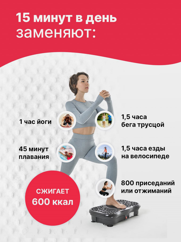 Виброплатформа GESS Ubalance для похудения, спортивный тренажер для дома, 10 программ, 99 режимов, пульт ДУ, эспандеры в комплекте