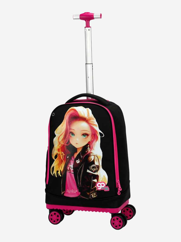 Чемодан детский BEYOND TIME D07 Девочка в кожаной куртке черный