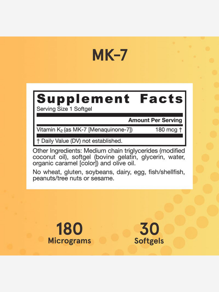 Витамин K2 180 мкг (менахинон) для сердца, для костей и суставов, Jarrow Formulas MK-7 180 mcg, 30 softgels