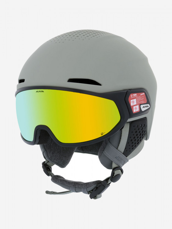 Горнолыжный шлем с визором Alpina Alto Q-Lite Moon-Grey Matt/Gold Mirror