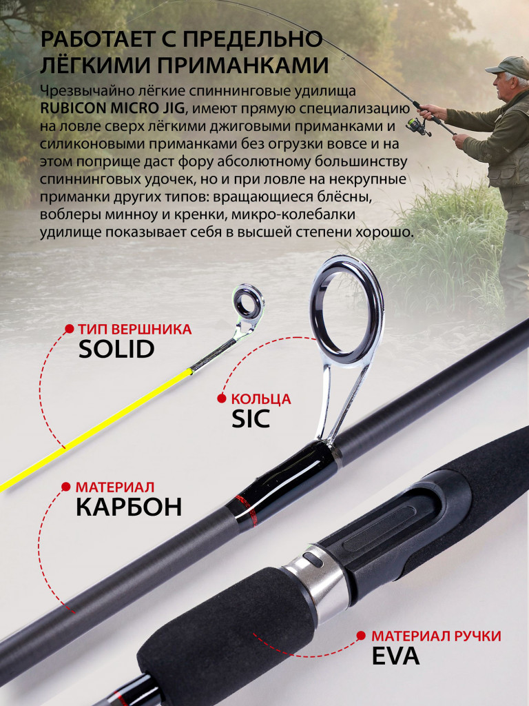 Микро джиг спиннинг RUBICON Micro Jig 1-4 г 1,95 м / ультралайт, микроджиг спиннинг