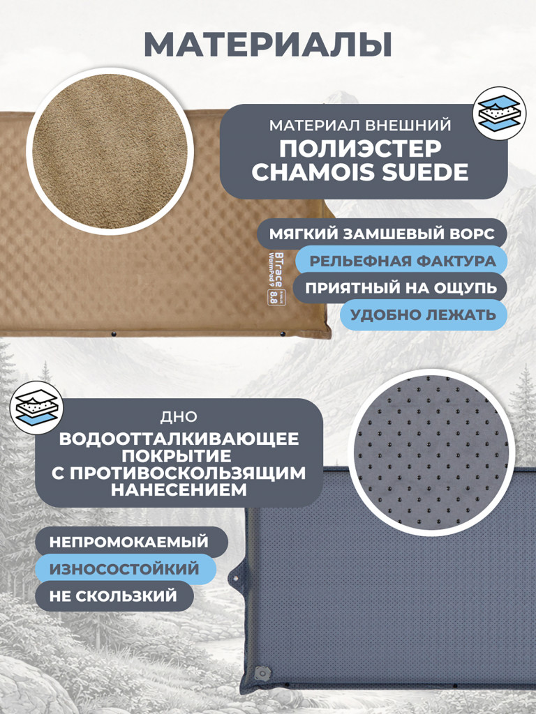 Ковер самонадувающийся BTrace Warm Pad 9,192х66х9 см, Коричневый