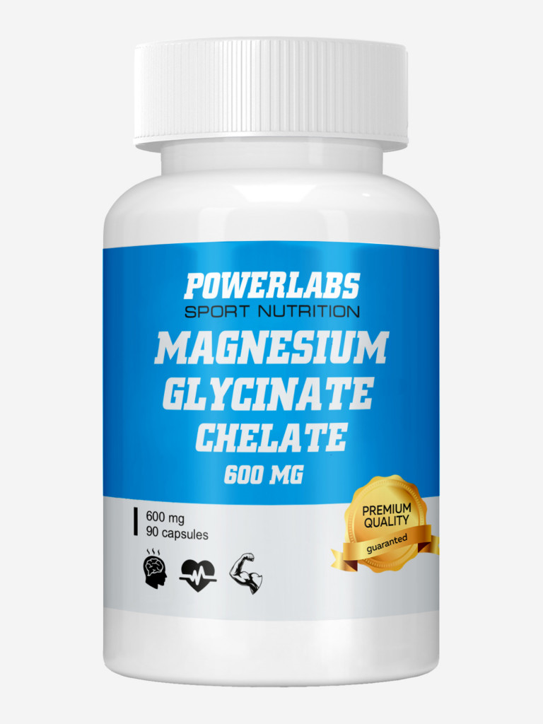 Магний Глицинат Хелат, Powerlabs, 600 мг, 90 капсул