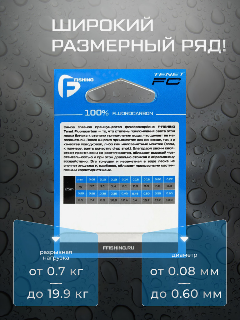Леска Tenet Fluorocarbon F-FISHING 25м 0,12мм 1,4кг/3,1lb