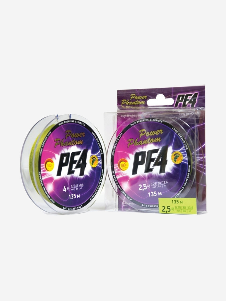 Плетеный шнур для рыбалки Power Phantom PE4, 135м, зеленый #1.2, 0.18мм, 8.6кг