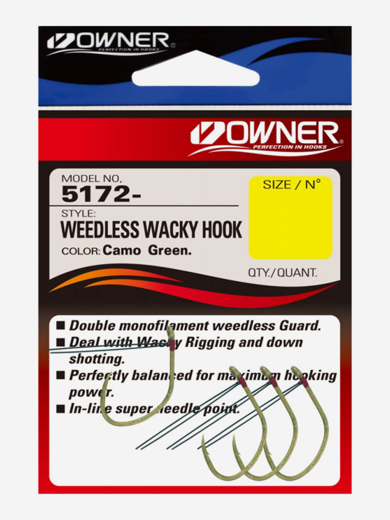 Крючок OWNER Weedless Wacky Hook green №1/0 4шт