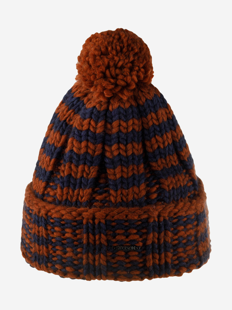 Шапка с отворотом STETSON 8599394 BEANIE STRIPES W POMPOM STETSON FREESTYLE (бордовый / синий)
