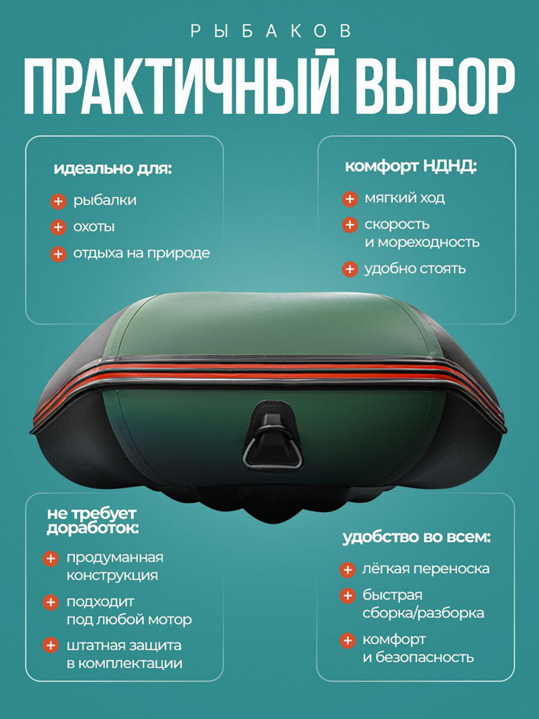 Лодка пвх под мотор Хантер 290 ЛКА - зеленая