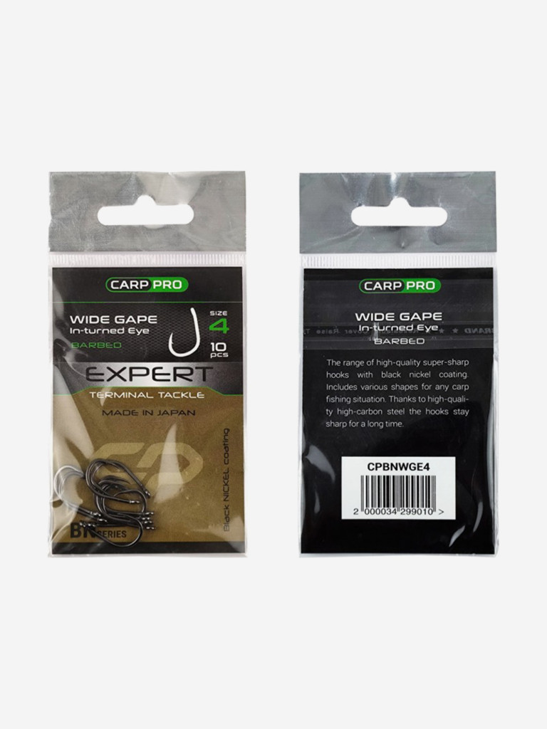 Крючок CARP PRO Black Nickel Wide Gape in-turned Eye №4 10шт