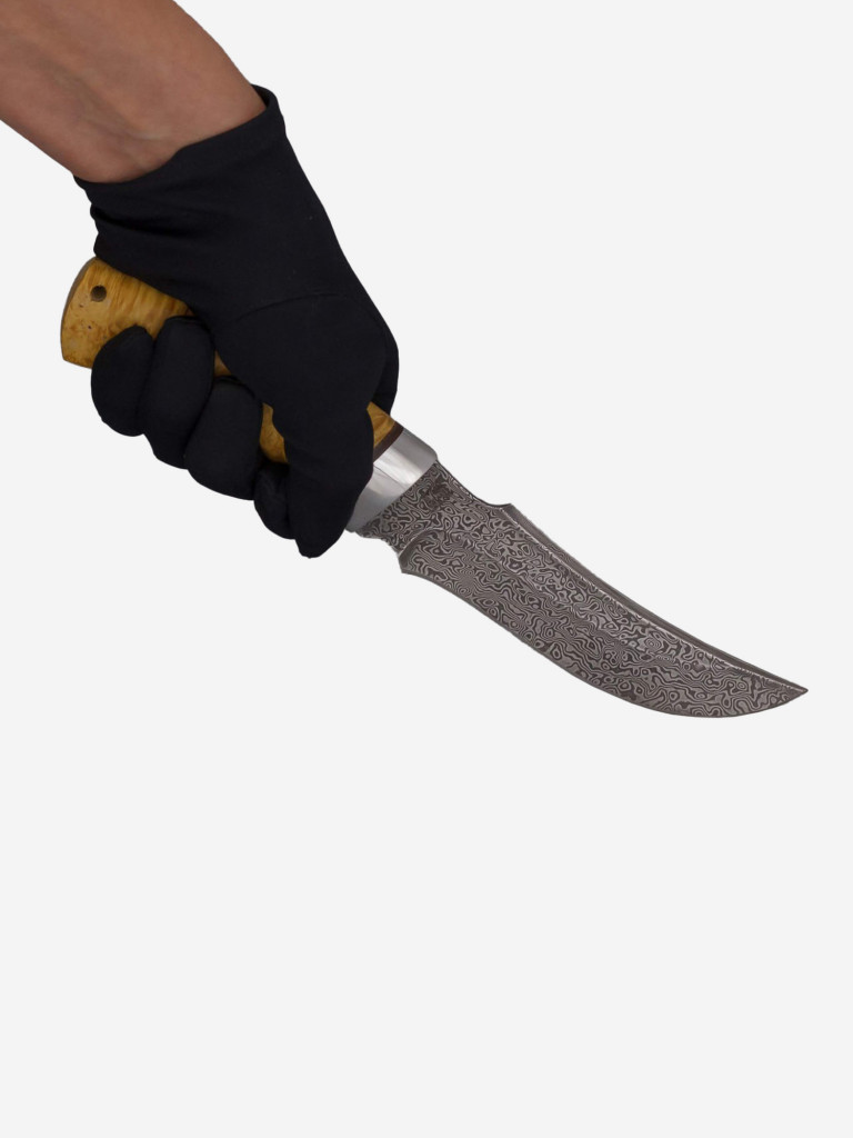 Нож Златоустовский оружейный завод Сокол (нержавеющая дамасская сталь дикии, кап клёна стабилизированный/ал.) нож для охоты, разделочный нож