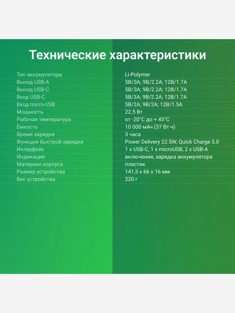 Мобильный аккумулятор DIGMA DGPF10C, DGPF10C22PBK