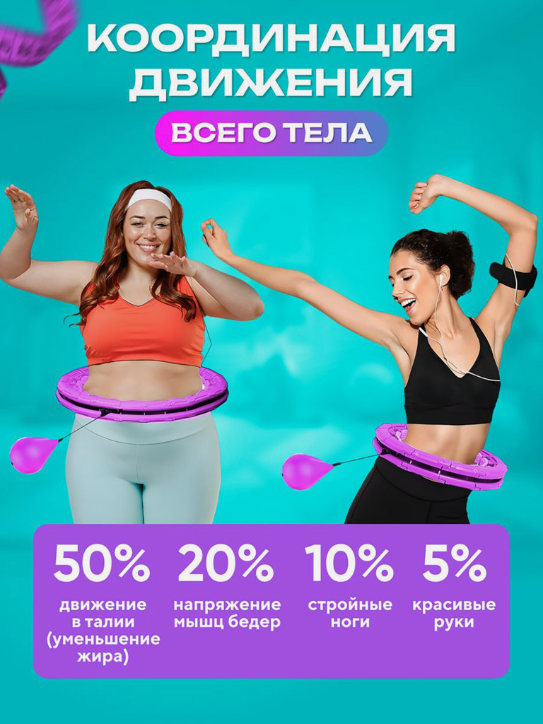Обруч для похудения FitnessLive массажный утяжеленный цвет фиолетовый