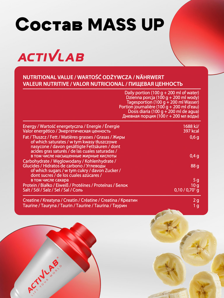 Гейнер Activlab Mass up, 5 кг, банан