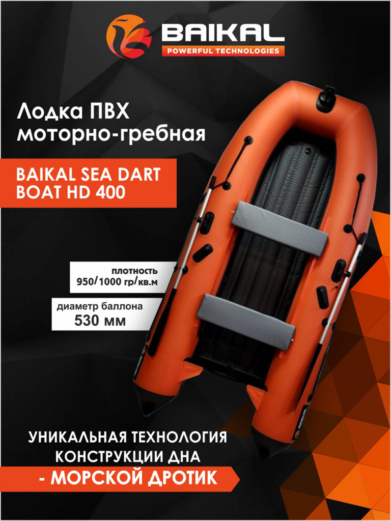 Лодка Байкал 400 ПВХ под мотор для рыбалки, для охоты, для отдыха, надувная