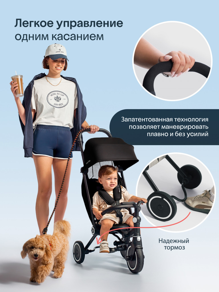 Велосипед детский трехколесный с ручкой SmarTrike Wonder Max Jet Black, складной, для путешествий