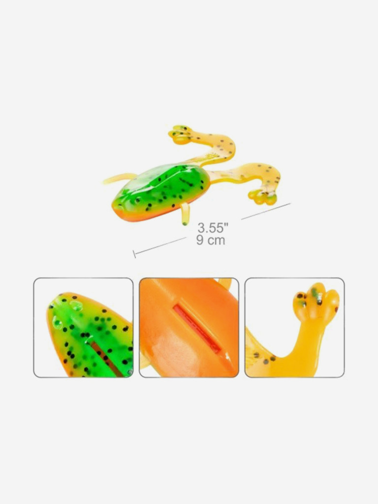Мягкая приманка лягушка NISUS Crazy Frog, 3,55" / 9,0 см, Pepper Green & Orange, 4 штуки (N-23-018)