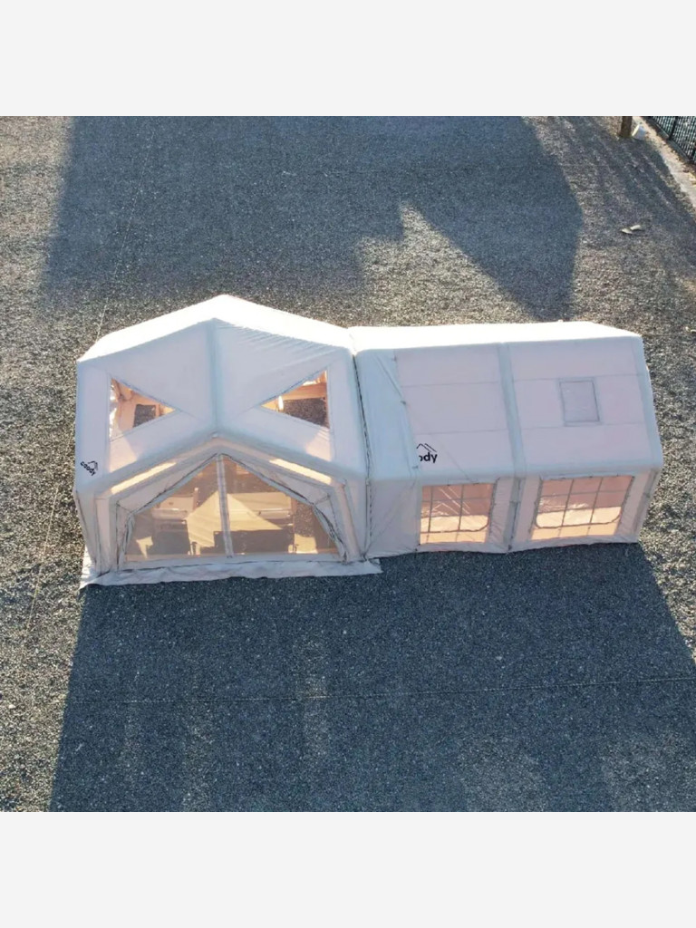 Надувная палатка Coody HUB Beige, 360×360×275 см, 4–6 человек, 4 входа, модульная система