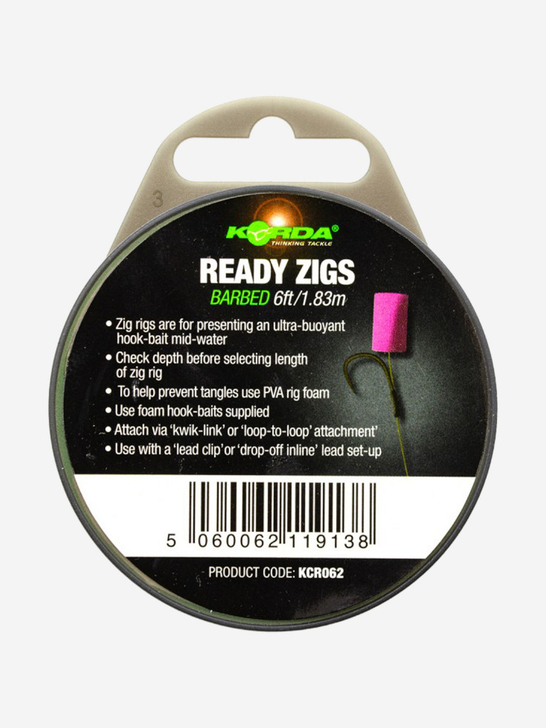 Поводок готовый KORDA Ready Zigs 6' 180см №10 3шт