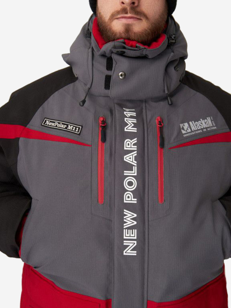 Костюм зимний Alaskan NewPolar M11 красный/серый/черный (куртка+полукомбинезон) для рыбалки и охоты