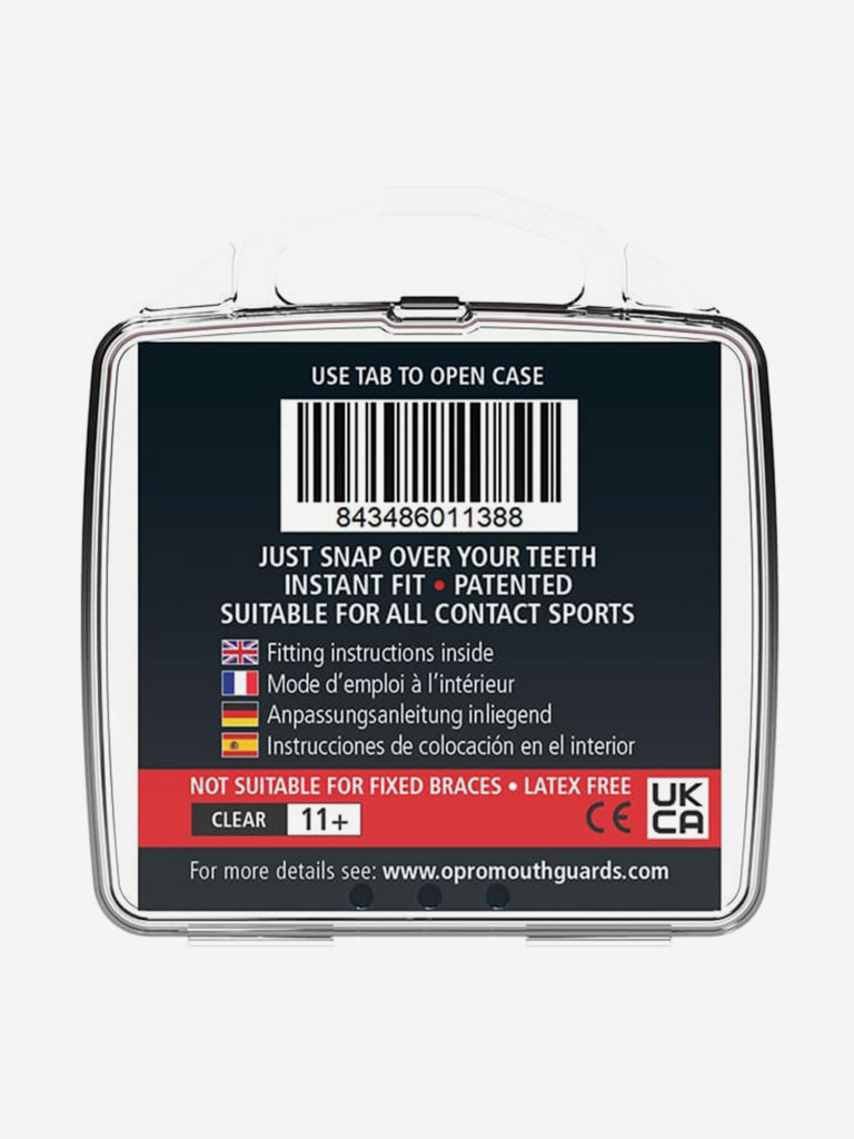 Боксерская капа взрослая, спортивная, однослойная, защитная для зубов OPRO Snap-Fit - Clear