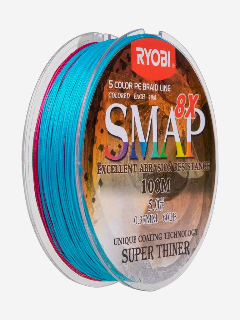 Шнур плетеный для рыбалки Ryobi SMAP PE8X, 100м, 0,37мм, 27кг, мультиколор