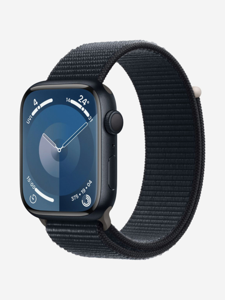 Спортивные часы Apple Watch Series 9 GPS 45mm, Корпус из алюминия цвета «полночно-черный»,черный спортивный ремешок