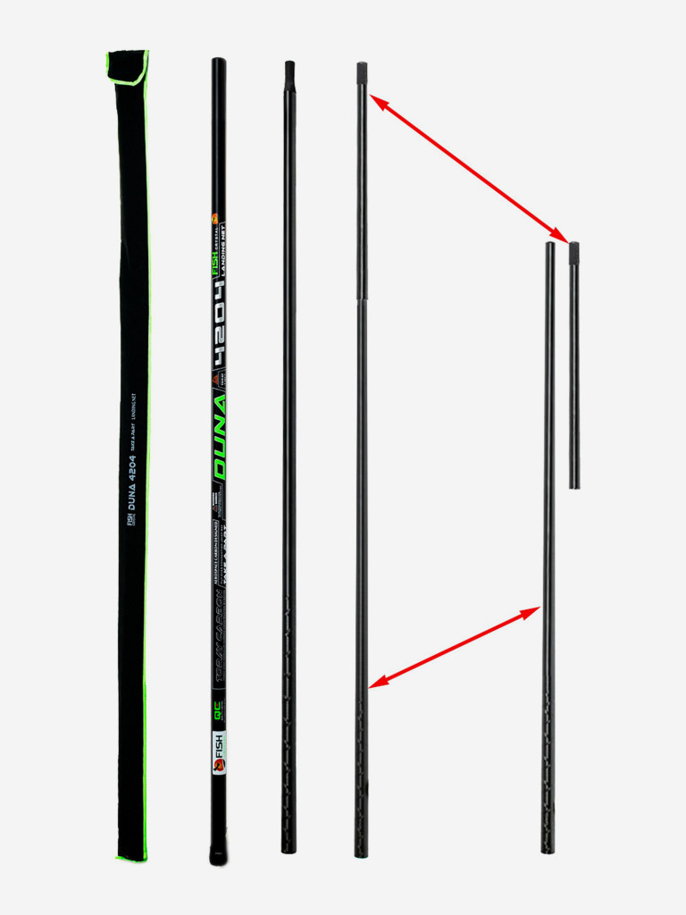 Ручка для подсачека Fish Crystal Duna Landing штекерная, карбон, спортивная 4 секции, 4.2 м