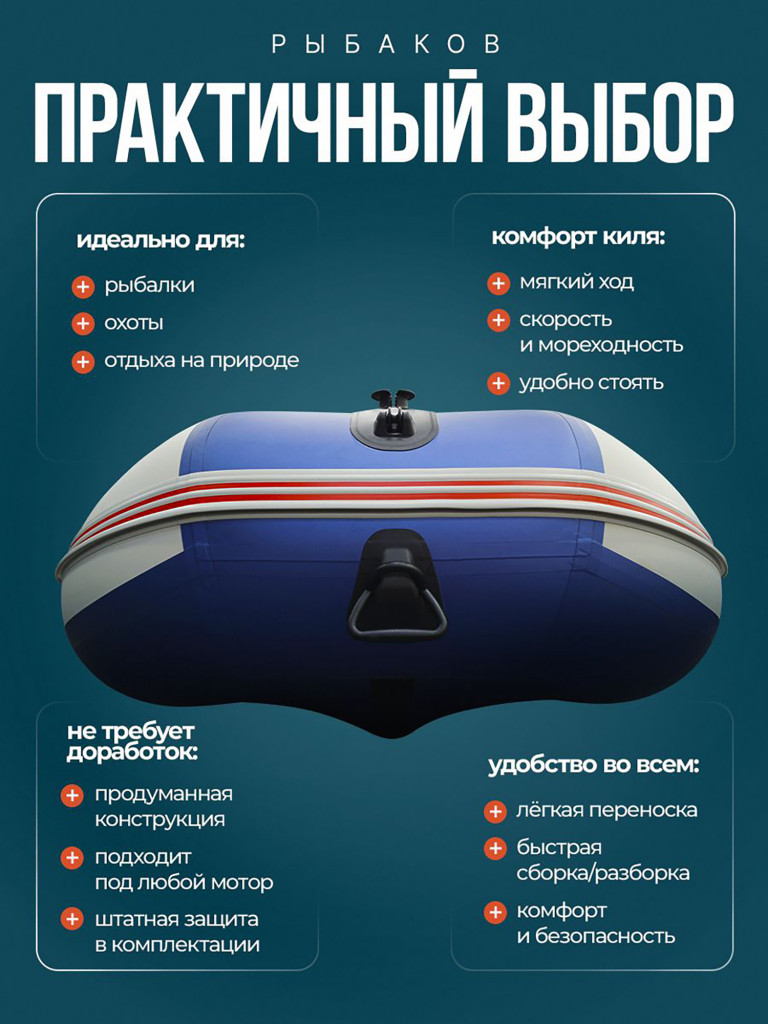 Лодка Хантер Стелс 295- белый/синий - Лодка ПВХ надувная, Hunterboat STELS