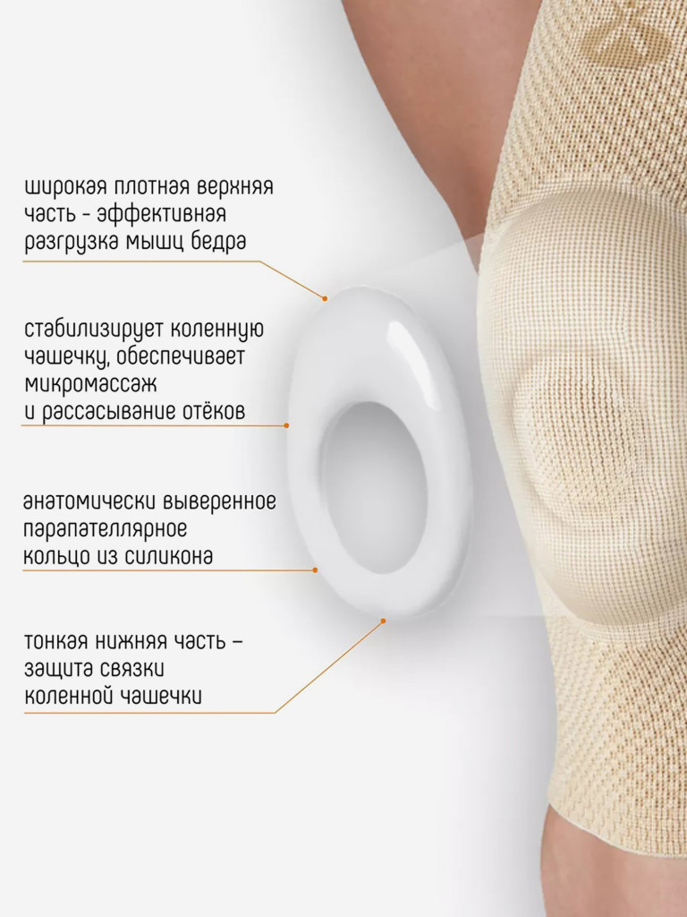 Бандаж коленный c закрытой коленной чашечкой с силиконовой подушечкой и пружинными ребрами жесткости
