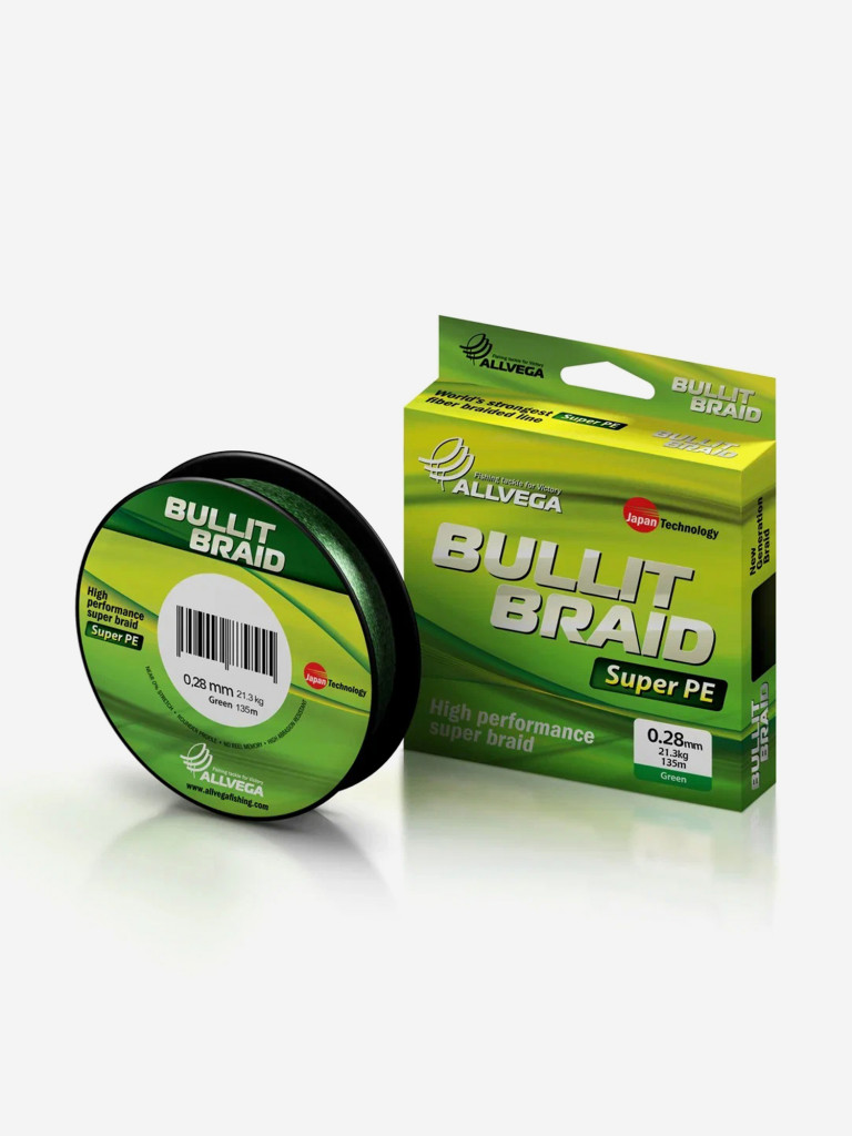 Шнур плетёный ALLVEGA "Bullit Braid" 135м тёмно-зелёный 0,28мм (21,3кг)
