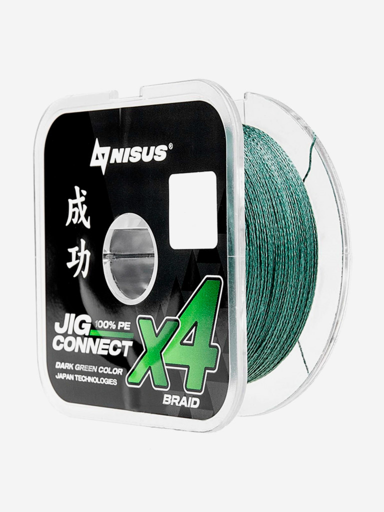 Шнур плетеный для рыбалки NISUS JIG CONNECT X4 PE, 150м, 0,12мм, 4,4кг, темно-зеленый