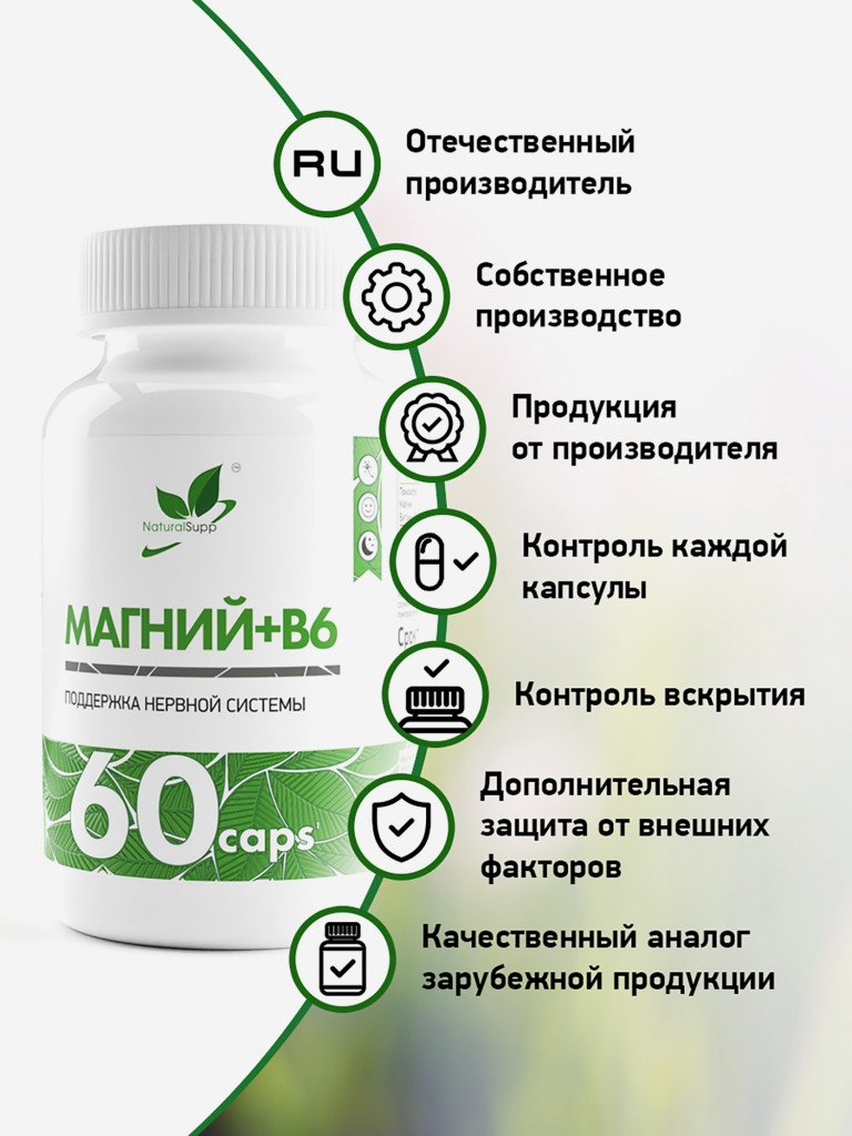 Магний+В6, NaturalSupp, 60 капсул