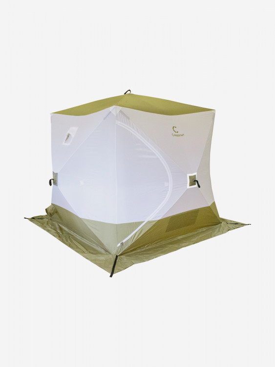 Палатка зимняя куб Следопыт 2,1 х2,1 м, Oxford 210D PU 1000, S по полу 4,4 кв.м, цвет оливковый, белый.